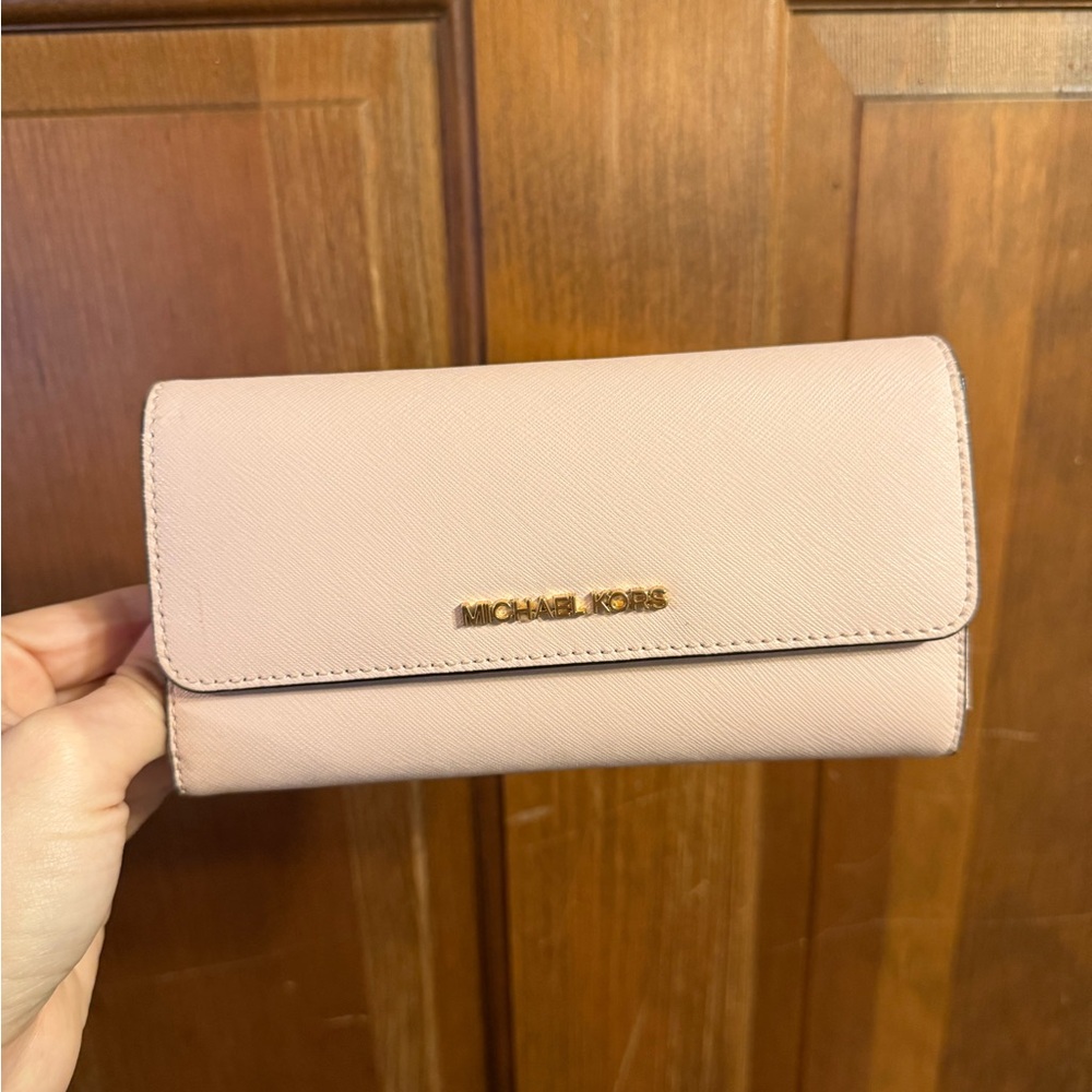 Michael Kors Pale Pink Saffiano Leather Wallet with Gold Logo